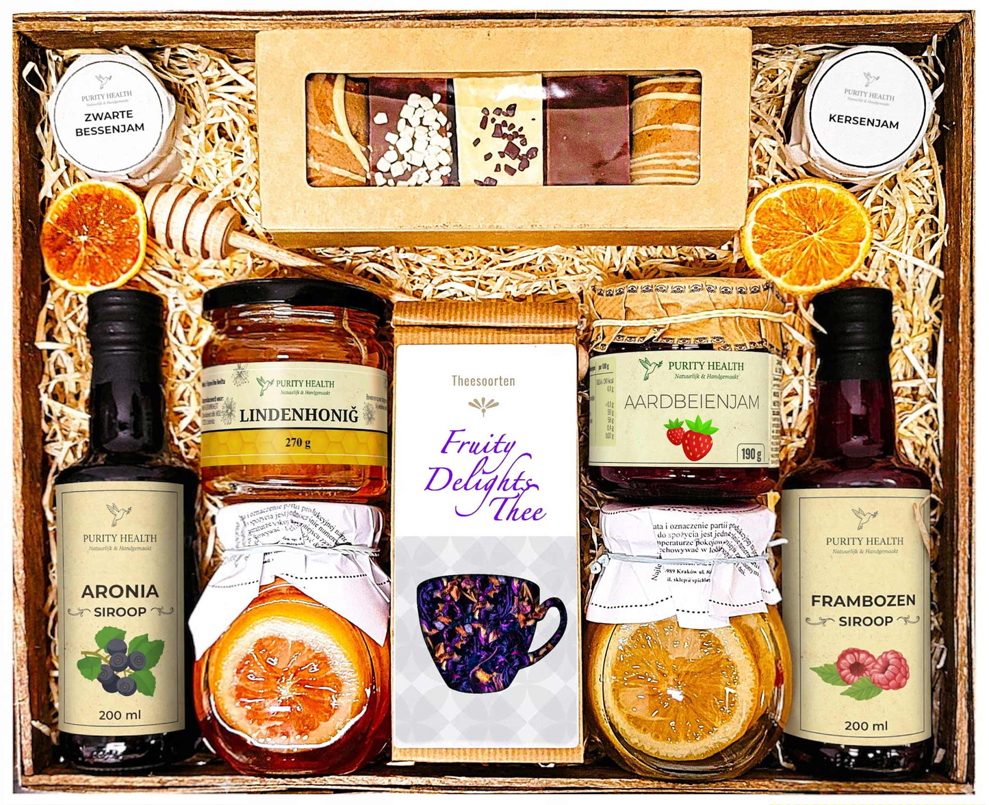 Cadeaupakket XL met Thee, Siroop, Honing, Jam en Kruidkoekjes