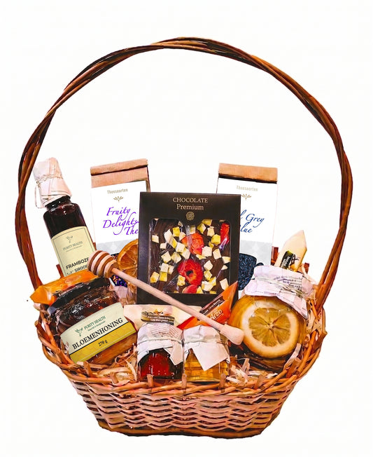 Mega geschenkmand – honing, lekkernijen, thee, chocolade, siroop, citroen