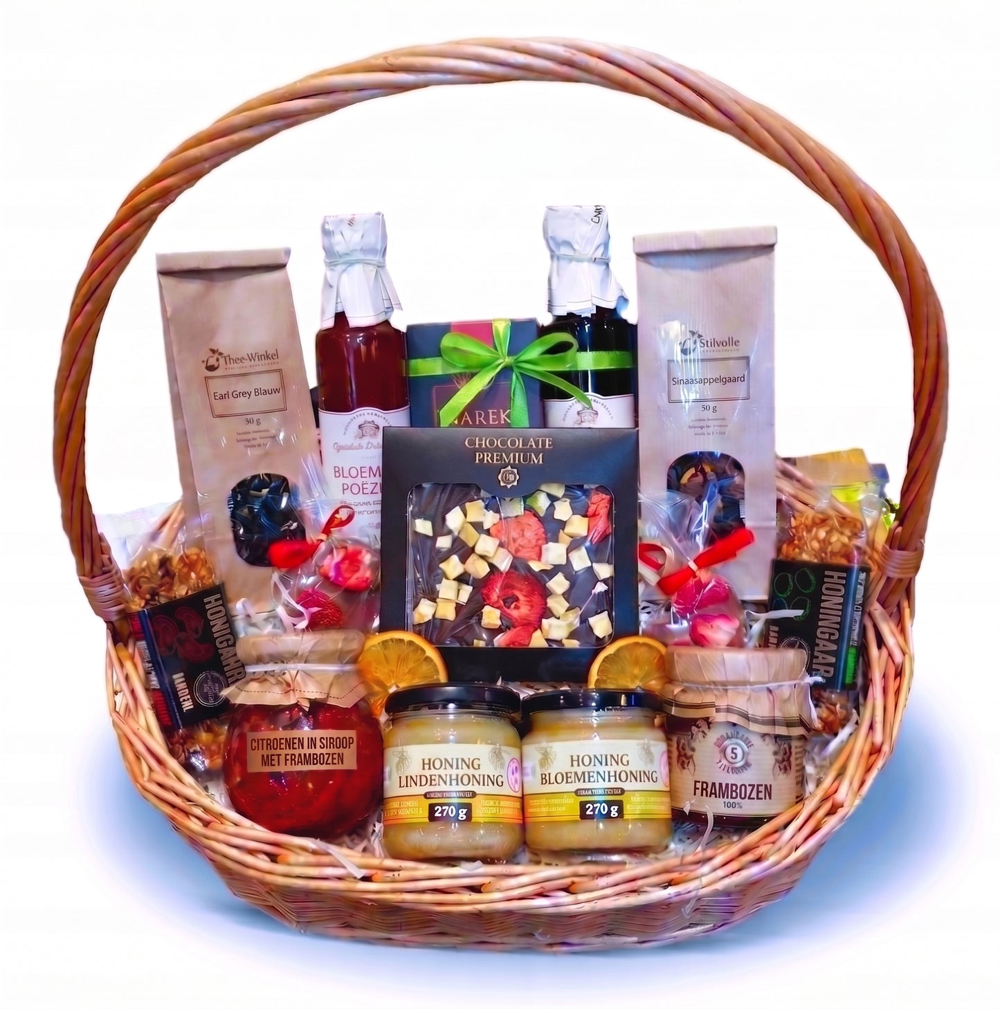 Mega geschenkmand – honing, confituren, chocolade & verfijnde theespecialiteiten