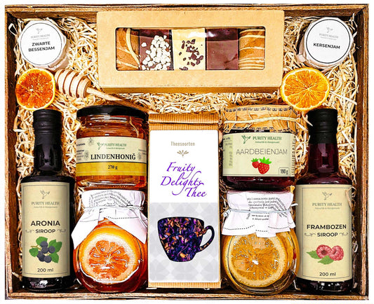Cadeaupakket XL met Thee, Siroop, Honing, Jam en Kruidkoekjes