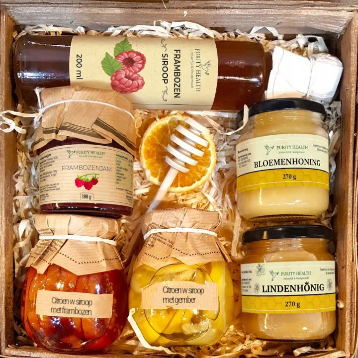 Cadeaupakket met Honing, Jam, Siroop en Citroen op Siroop