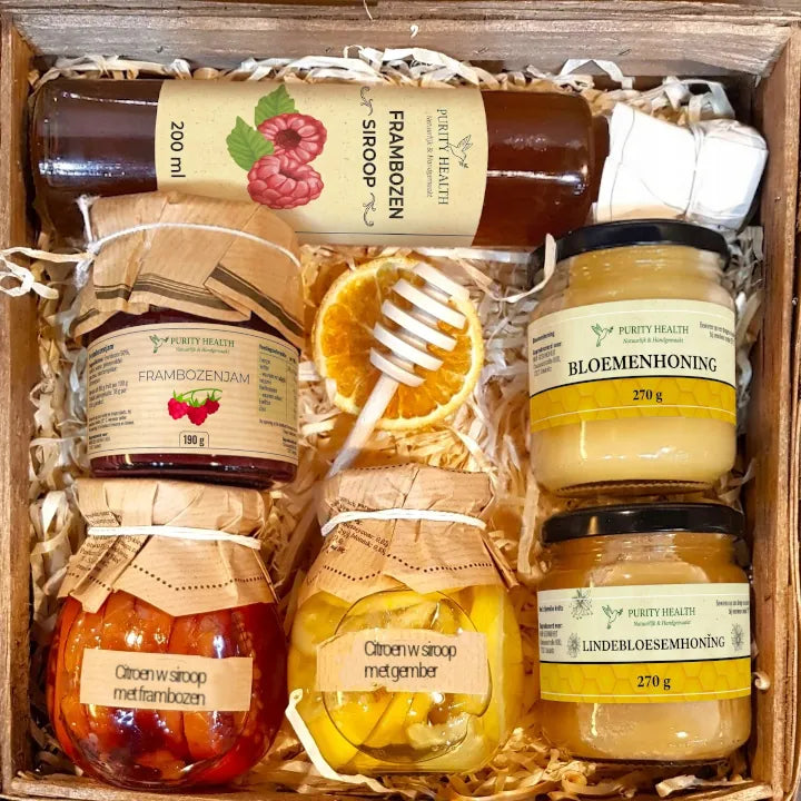 Cadeaupakket met Honing, Jam, Siroop en Citroen op Siroop