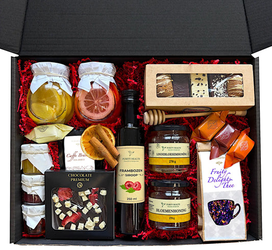 Premium Cadeaubox met Thee, Koffie, Honing, Siroop en Chocolade