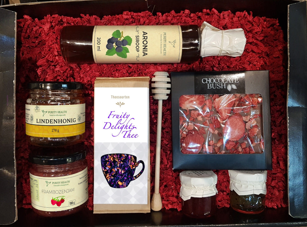 Premium Cadeaubox met Thee, Honing, Siroop, Jam en Chocolade